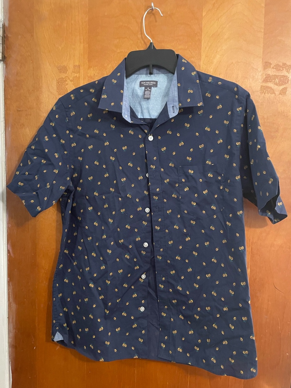 Perfect-fit Lemon Print Casual Navy Button Down